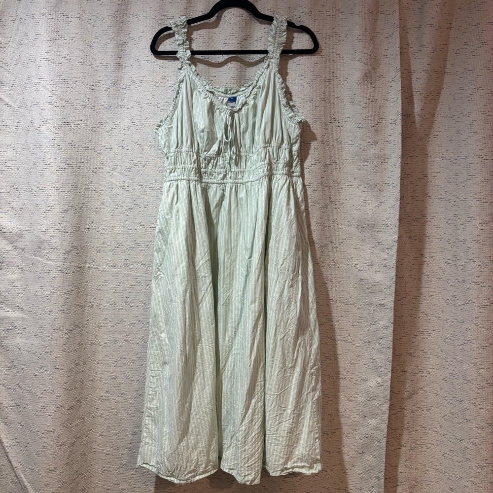 Light Green Striped Ruffled Casual Midi Dress